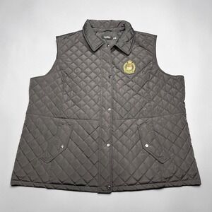 Lauren Ralph Lauren Quilted Vest 3X Black Crest Patch Snap Front Sleeveless Coat